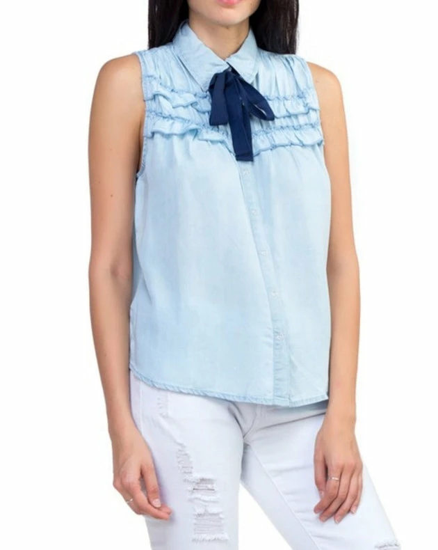 Iris Ruffle Tie Top Light Blue Short Sleeve Top 3 Iris Ruffle Tie Top Light Blue Short Sleeve Top