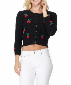 MAK-1 Sweaters & Cardigans Cherry Embroidered Black Cardigan