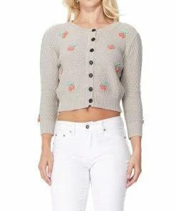 MAK-1 Cherry Embroidered Gray Cardigan