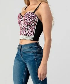 LYDIA Diamonds And Pearls Jeweled Corset Pink Corsets