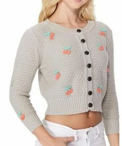MAK-1 Cherry Embroidered Gray Cardigan