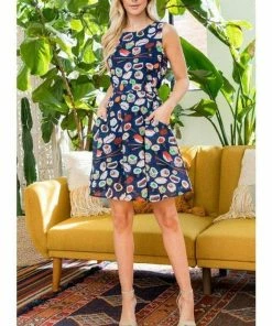 LA SOUL Printed Dresses Sushi Please Dress Navy