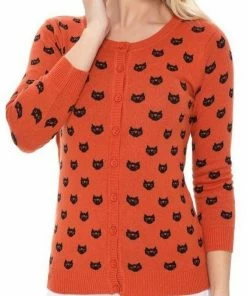 MAK-1 Face The Facts Kitty Face Cardigan Orange