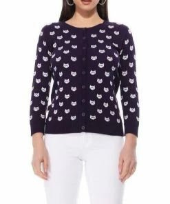 MAK-1 Face The Facts Kitty Face Cardigan Black