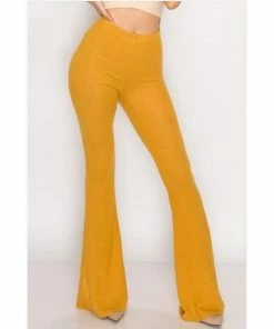 BEAR DANCE Bell Bottom Solid Pant Gold Pants & Jeans