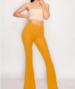 BEAR DANCE Bell Bottom Solid Pant Gold Pants & Jeans