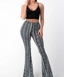 BEAR DANCE Bell Bottom Paisley Pant Gray