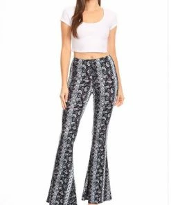 BEAR DANCE Bell Bottom Paisley Pant Navy Multi
