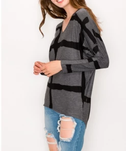 ENTI CLOTHING Abstract Top Grey Knit Tops