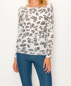 ENTI CLOTHING Knit Tops Leopard Over Sized Top White