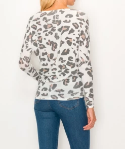 ENTI CLOTHING Knit Tops Leopard Over Sized Top Grey