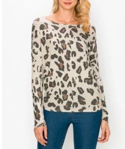ENTI CLOTHING Knit Tops Leopard Over Sized Top White
