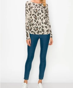 ENTI CLOTHING Leopard Over Sized Top Tan