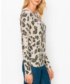 ENTI CLOTHING Knit Tops Leopard Over Sized Top Grey