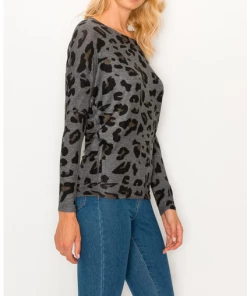 ENTI CLOTHING Knit Tops Leopard Over Sized Top Grey