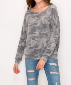 ENTI CLOTHING Camouflaged Top Grey Knit Tops