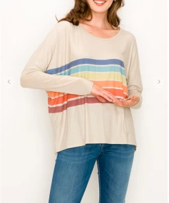 ENTI CLOTHING Rainbow Are Forever Stripe Top White Knit Tops