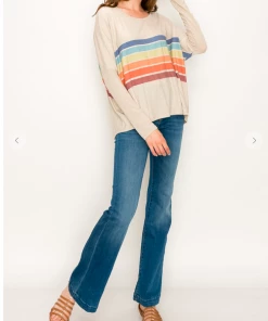 ENTI CLOTHING Rainbow Are Forever Stripe Top White Knit Tops