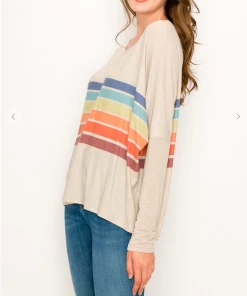 ENTI CLOTHING Rainbow Are Forever Stripe Top White Knit Tops