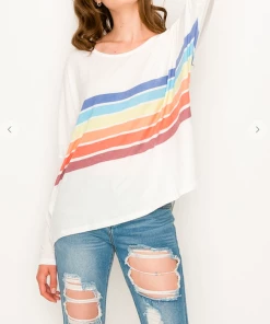 ENTI CLOTHING Rainbow Are Forever Stripe Top White Knit Tops