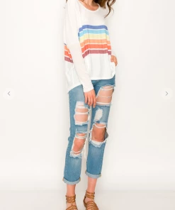 ENTI CLOTHING Rainbow Are Forever Stripe Top White Knit Tops
