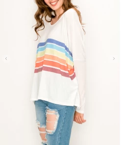 ENTI CLOTHING Rainbow Are Forever Stripe Top White Knit Tops