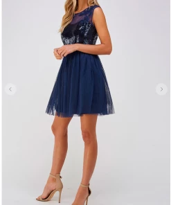 Maniju Mona Sequin Top Tulle Skirt Navy Party & Cocktail Dresses