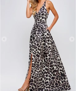Maniju Maxi Dresses & Jumpsuits So Fierce Leopard Maxi Dress Grey