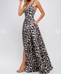 Maniju Maxi Dresses & Jumpsuits So Fierce Leopard Maxi Dress Grey