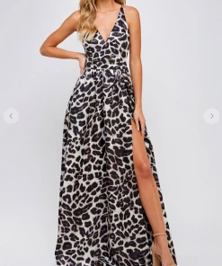 Maniju Maxi Dresses & Jumpsuits So Fierce Leopard Maxi Dress Grey