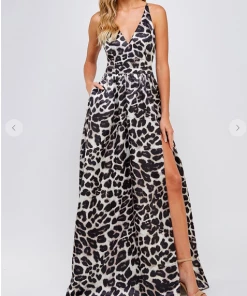 Maniju Maxi Dresses & Jumpsuits So Fierce Leopard Maxi Dress Grey