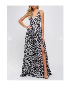 Maniju Maxi Dresses & Jumpsuits So Fierce Leopard Maxi Dress Grey