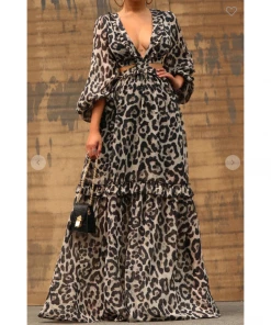 Dress Day Lori Leopard Long Sleeve Maxi Dress