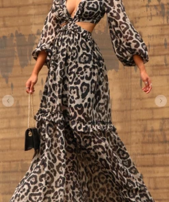Dress Day Lori Leopard Long Sleeve Maxi Dress