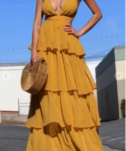 Dress Day V Neck Ruffle Dress