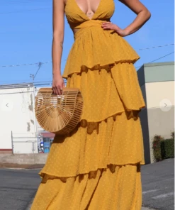 Dress Day V Neck Ruffle Dress Maxi Dresses & Jumpsuits