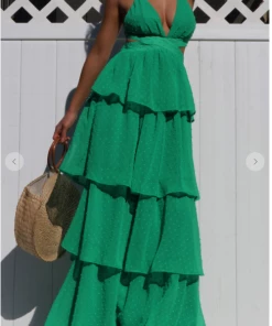 Dress Day V Neck Ruffle Dress Maxi Dresses & Jumpsuits