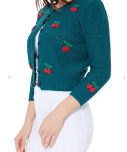 MAK-1 Cherry Embroidered Teal Cardigan Sweaters & Cardigans 13 MAK-1 Cherry Embroidered Teal Cardigan Sweaters & Cardigans