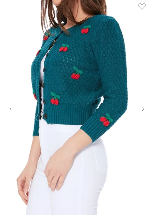 MAK-1 Cherry Embroidered Teal Cardigan Sweaters & Cardigans 7 MAK-1 Cherry Embroidered Teal Cardigan Sweaters & Cardigans