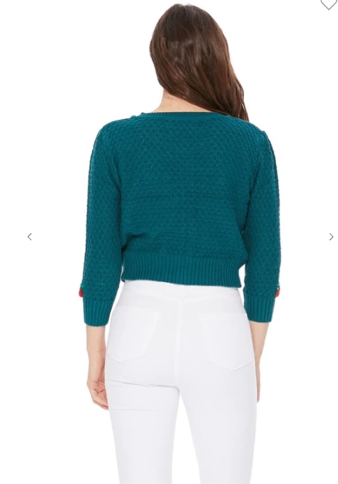 MAK-1 Cherry Embroidered Teal Cardigan Sweaters & Cardigans 8 MAK-1 Cherry Embroidered Teal Cardigan Sweaters & Cardigans