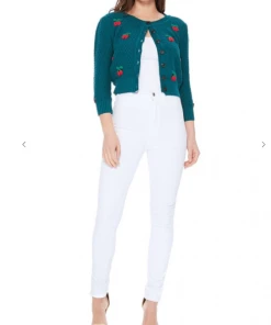 MAK-1 Cherry Embroidered Teal Cardigan Sweaters & Cardigans 15 MAK-1 Cherry Embroidered Teal Cardigan Sweaters & Cardigans