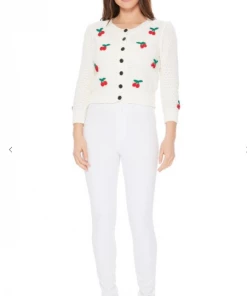 MAK-1 Sweaters & Cardigans Cherry Embroided White Cardigan