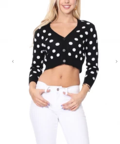 MAK-1 Sweaters & Cardigans Perfect Polka Dot Crop Cardigan Black