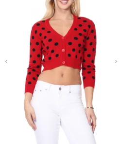 MAK-1 Sweaters & Cardigans Perfect Polka Dot Crop Cardigan Teal 19 MAK-1 Sweaters & Cardigans Perfect Polka Dot Crop Cardigan Teal