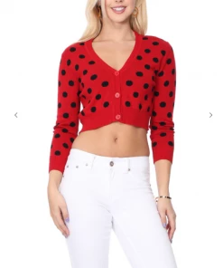 MAK-1 Perfect Polka Dot Crop Cardigan Red