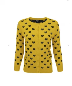 MAK-1 Face The Facts Kitty Face Cardigan Yellow Sweaters & Cardigans