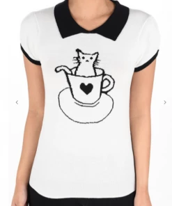 MAK-1 Cat In Cup Classic Collar Red Sweaters & Cardigans