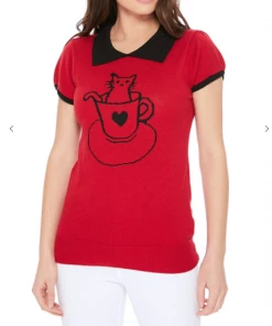 MAK-1 Cat In Cup Classic Collar White Sweaters & Cardigans