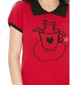 MAK-1 Cat In Cup Classic Collar White Sweaters & Cardigans