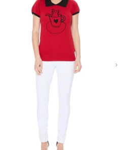 MAK-1 Cat In Cup Classic Collar Red Sweaters & Cardigans